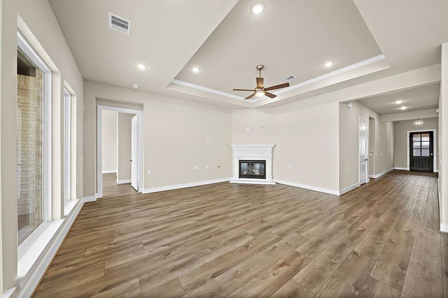 Representative unfurnished interior of a home built from the Daisy by Caldwell Homes in The Highlands, Porter (Image 19). Representative unfurnished interior of a home built from the Daisy by Caldwell Homes in The Highlands, Porter (Image 19).