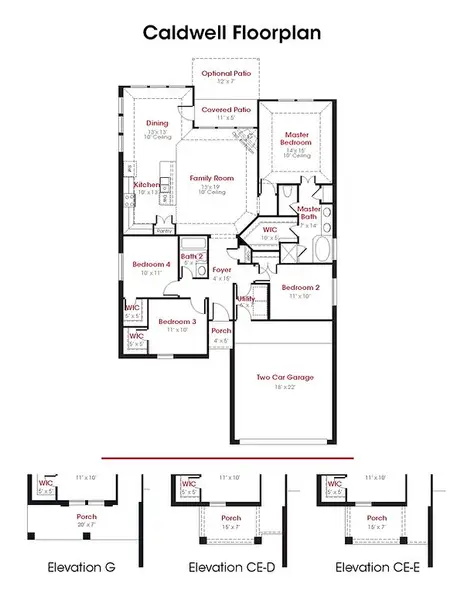 2D floor plan layout for the Caldwell by Kendall Homes in Russell Ranch, Bay City, TX (Image 3). 2D floor plan layout for the Caldwell by Kendall Homes in Russell Ranch, Bay City, TX (Image 3).