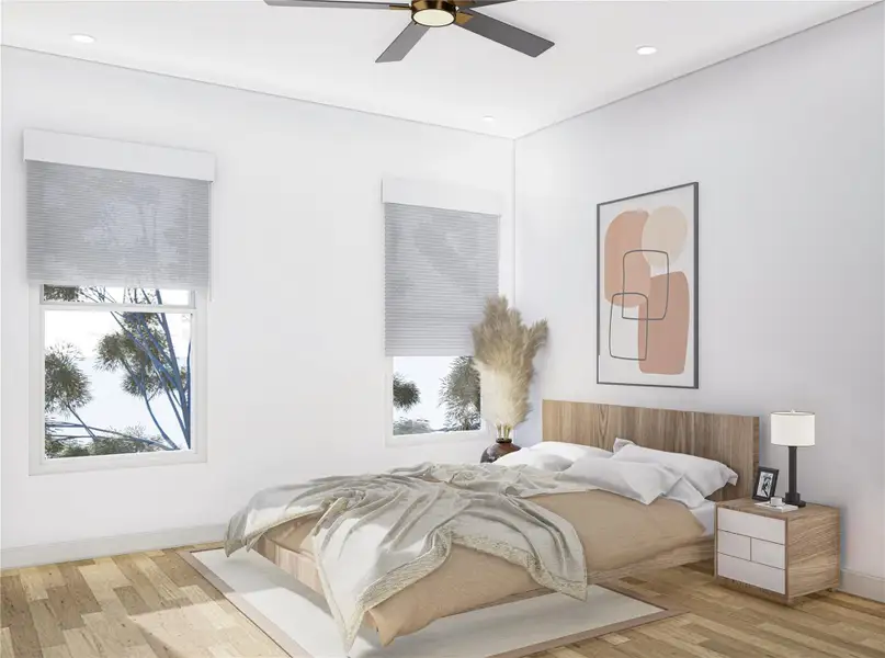 This is an inspirational virtual rendering of a secondary bedroom - finishes are subject to change without notice. This is an inspirational virtual rendering of a secondary bedroom - finishes are subject to change without notice.