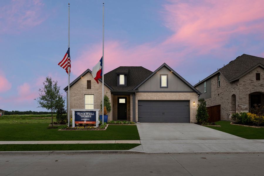 Representative exterior photo of a completed home built from the Patriot by Rockwell Homes in Creekside, Royse City, TX (Image 31). Representative exterior photo of a completed home built from the Patriot by Rockwell Homes in Creekside, Royse City, TX (Image 31).