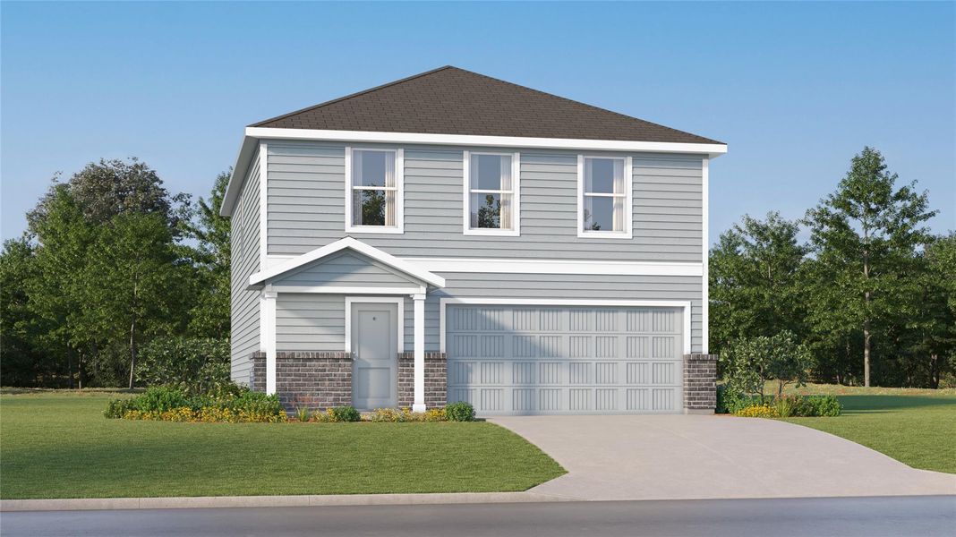 Front exterior of a new home in Sweetgrass Village, Crosby, TX, highlighting curb appeal (Image 1). Front exterior of a new home in Sweetgrass Village, Crosby, TX, highlighting curb appeal (Image 1).