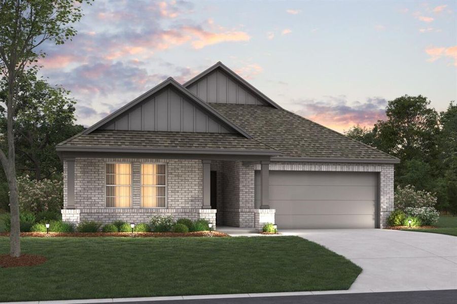 Front exterior of a new home in Sagebrook, Argyle, TX, highlighting curb appeal (Image 1). Front exterior of a new home in Sagebrook, Argyle, TX, highlighting curb appeal (Image 1).