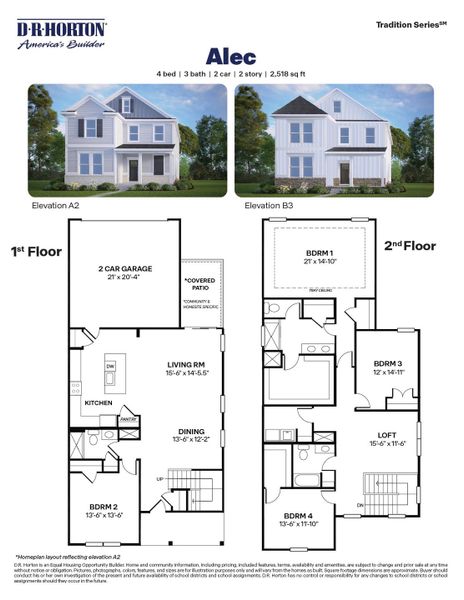 2D floor plan layout for the Alec by D.R. Horton in Collins Ridge, Hillsborough, NC (Image 3).