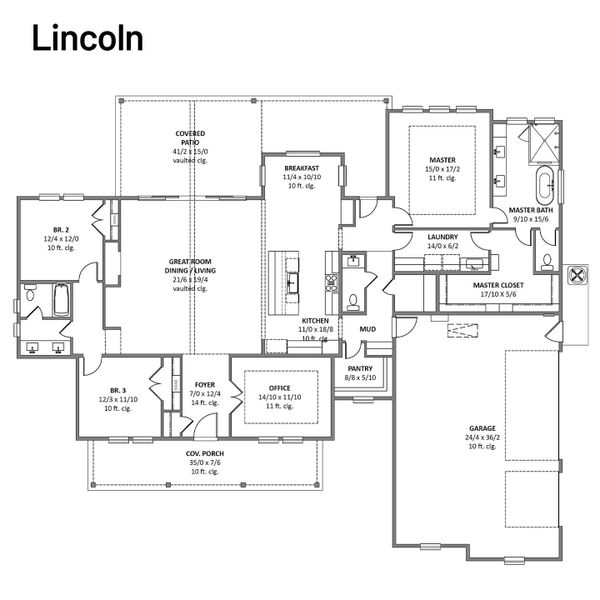 2D floor plan layout for the Lincoln III by Cope Homes in Capitol Hill, Anna, TX (Image 10).