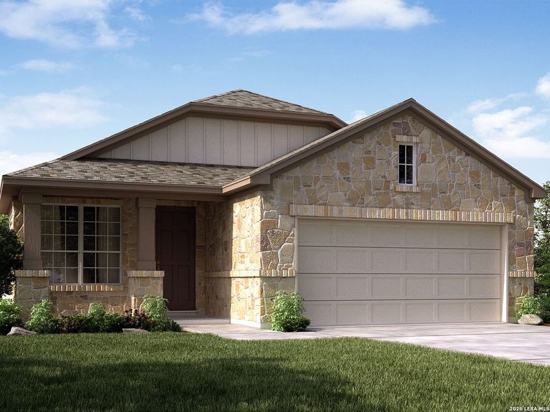 Front exterior of a new home in Royal Crest, San Antonio, TX, highlighting curb appeal (Image 1). Front exterior of a new home in Royal Crest, San Antonio, TX, highlighting curb appeal (Image 1).