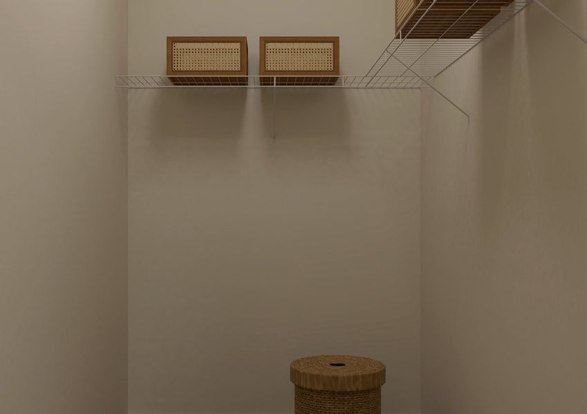 Rendering of a walk-in closet. Rendering of a walk-in closet.