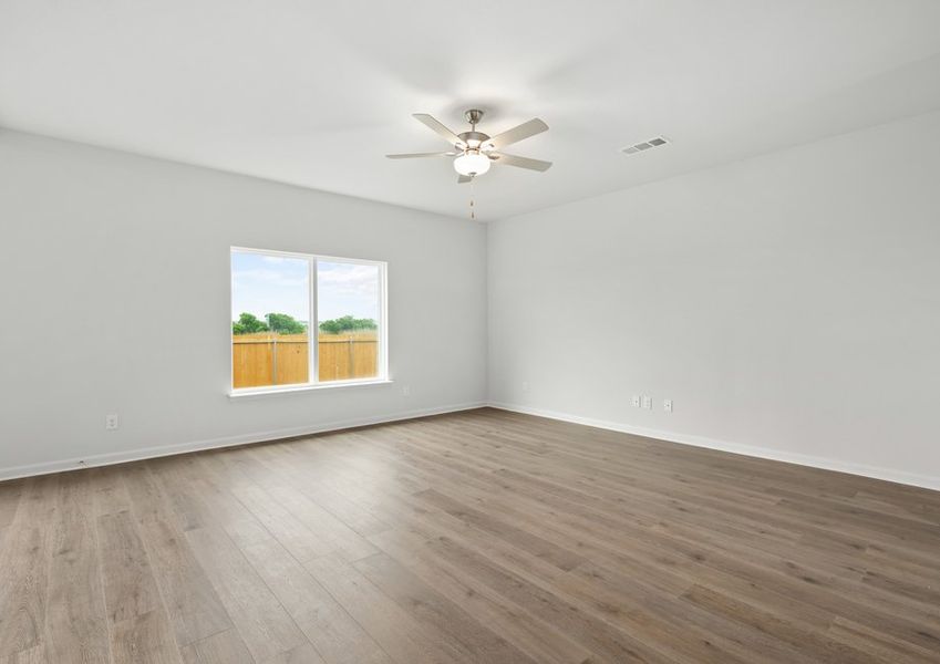 The family room is spacious and built to fit lots of furniture.