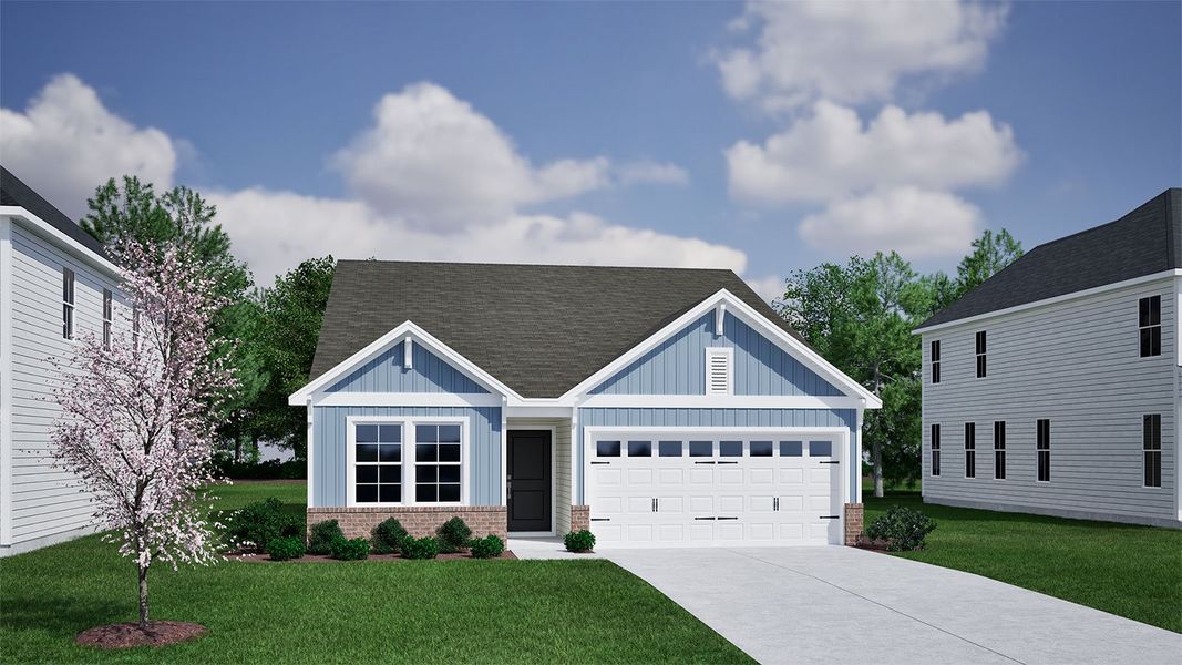 Representative exterior photo of a completed home built from the Lawrence - Genesis Value Collection by Mungo Homes in Fairway Woods at Wyboo, Manning, SC (Image 21).