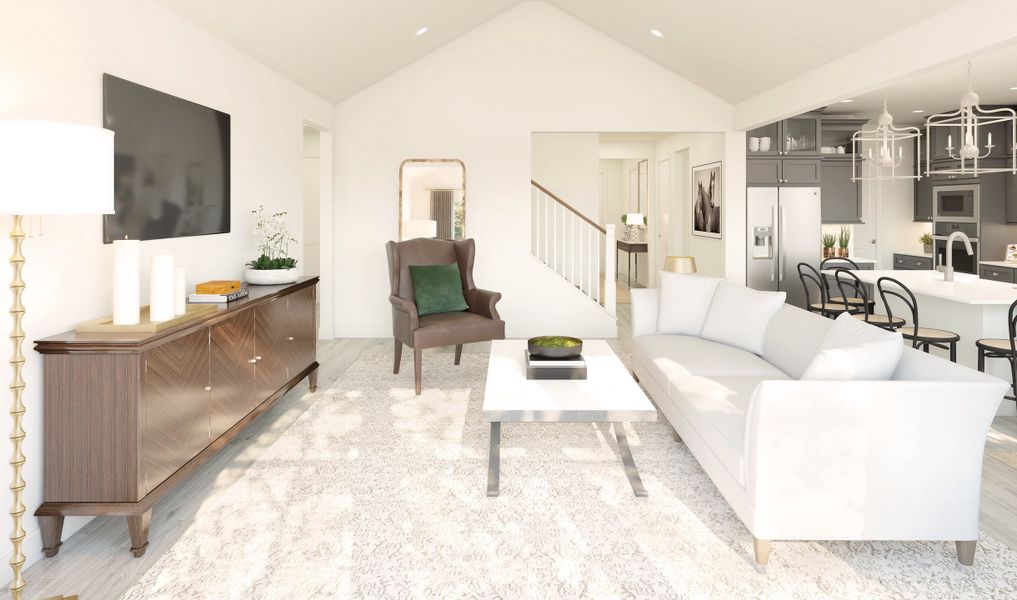 Great room with vaulted ceiling