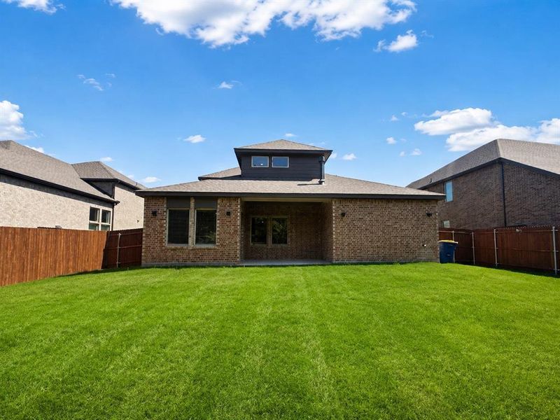 Expansive green lawn with a privacy fence