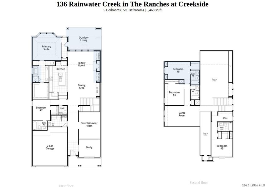 2D floor plan layout of this home in The Ranches at Creekside, Boerne, TX (Image 4).