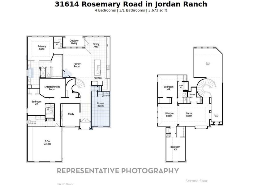 2D floor plan layout of this home in Jordan Ranch: 65ft. lots, Fulshear, TX (Image 2).