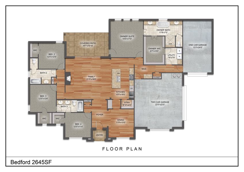 2D floor plan layout for the Bedford by Kenmark Homes in Rocky Top Ranch, Reno, TX (Image 2). 2D floor plan layout for the Bedford by Kenmark Homes in Rocky Top Ranch, Reno, TX (Image 2).