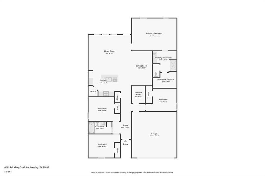 2D floor plan layout of this home in Sunnycreek, Crowley, TX (Image 5).