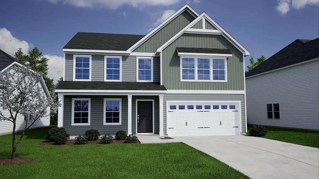 Front exterior of a new home in Ellington, Elgin, SC, highlighting curb appeal (Image 1). Front exterior of a new home in Ellington, Elgin, SC, highlighting curb appeal (Image 1).