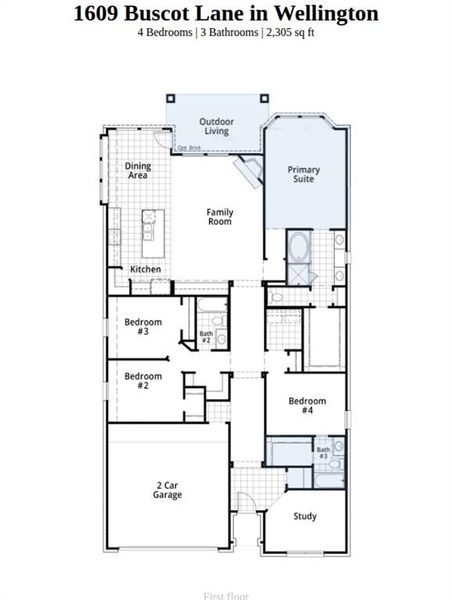 2D floor plan layout of this home in Wellington, Fort Worth, TX (Image 3).