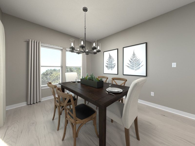 The open-concept floorplan allows for an easy flow between the kitchen and dining areas.