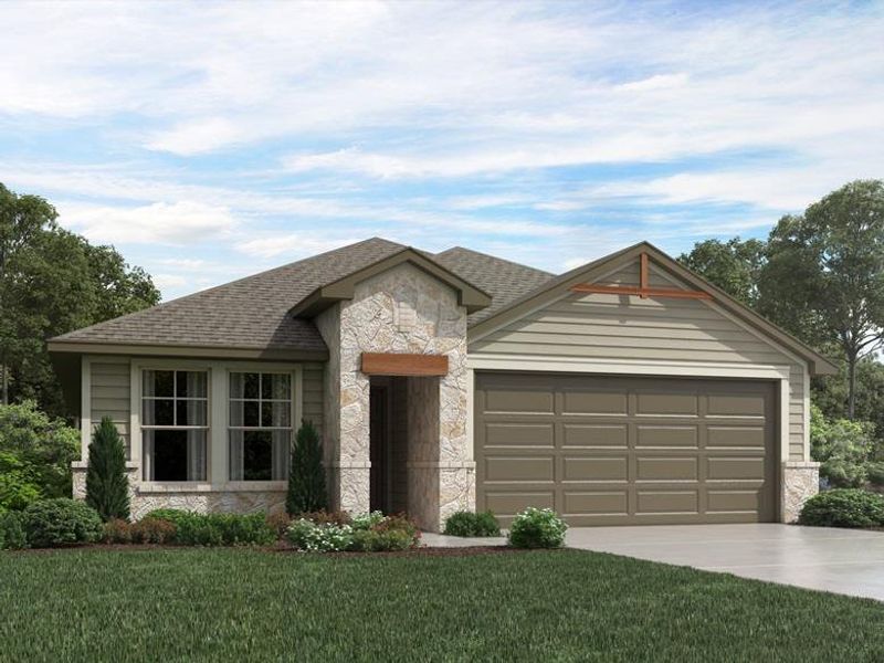 Front exterior of a new home in Butler Farms - Reserve Collection, Liberty Hill, TX, highlighting curb appeal (Image 1). Front exterior of a new home in Butler Farms - Reserve Collection, Liberty Hill, TX, highlighting curb appeal (Image 1).