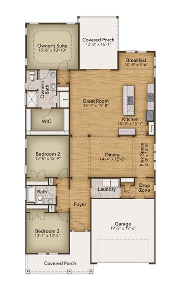 2D floor plan layout for the The Goldenrod by Chesapeake Homes in Bridgewater - Waterside Village, Little River, SC (Image 4).