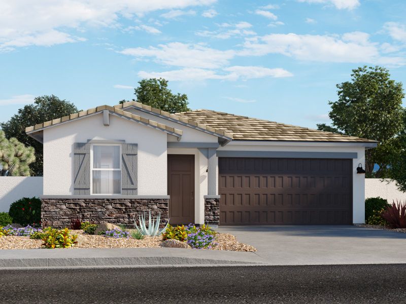 Representative exterior photo of a completed home built from the Jubilee by Meritage Homes in Mountain View Estates Signature Series, Buckeye, AZ (Image 2). Representative exterior photo of a completed home built from the Jubilee by Meritage Homes in Mountain View Estates Signature Series, Buckeye, AZ (Image 2).