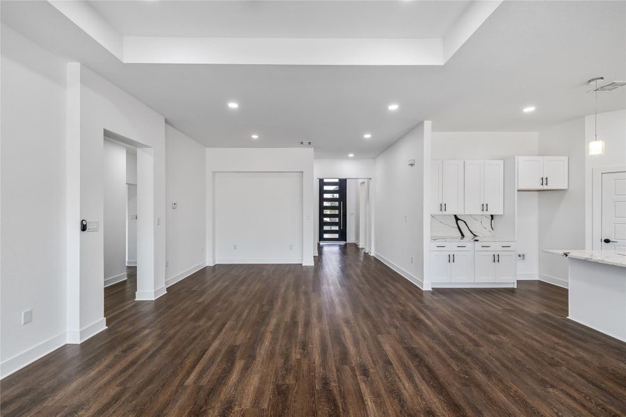 Dining area looking into living area