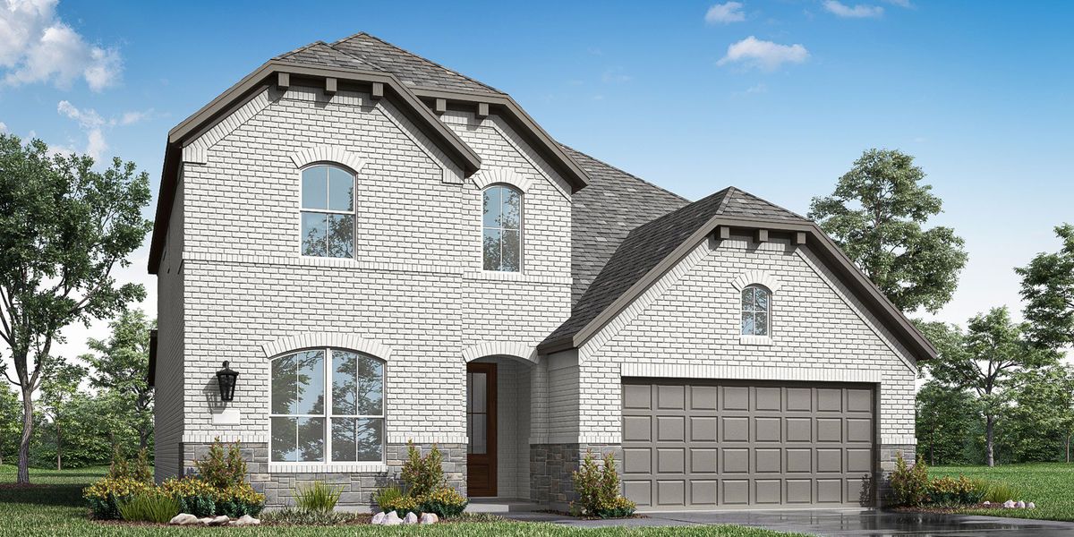 Representative exterior photo of a completed home built from the 4202 by Risland Homes in Wildflower Ranch, Justin, TX (Image 4). Representative exterior photo of a completed home built from the 4202 by Risland Homes in Wildflower Ranch, Justin, TX (Image 4).