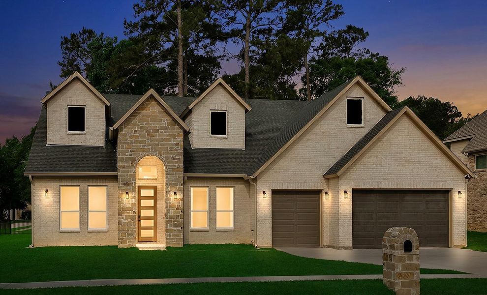 Front exterior of a new home in , Conroe, TX, highlighting curb appeal (Image 1). Front exterior of a new home in , Conroe, TX, highlighting curb appeal (Image 1).