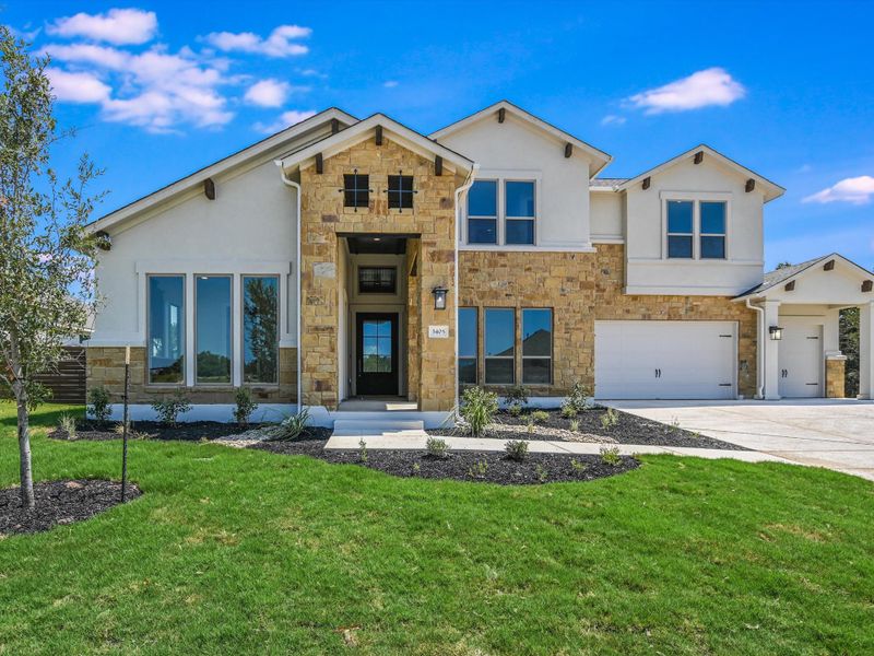 Representative exterior photo of a completed home built from the Topaz II by Giddens Homes in Riverstone, Georgetown, TX (Image 30).