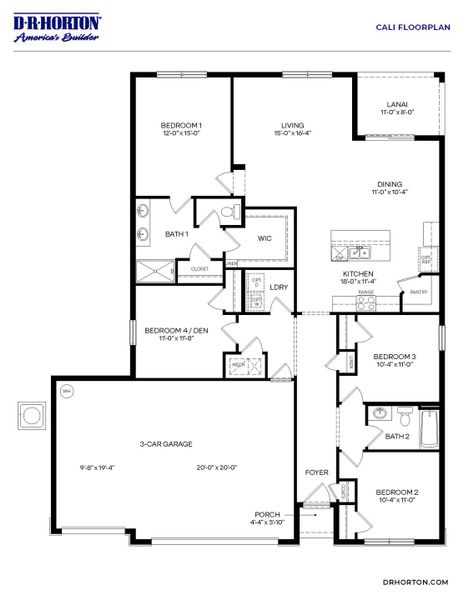 2D floor plan layout of this home in Bradbury Estates, Sanford, FL (Image 2).