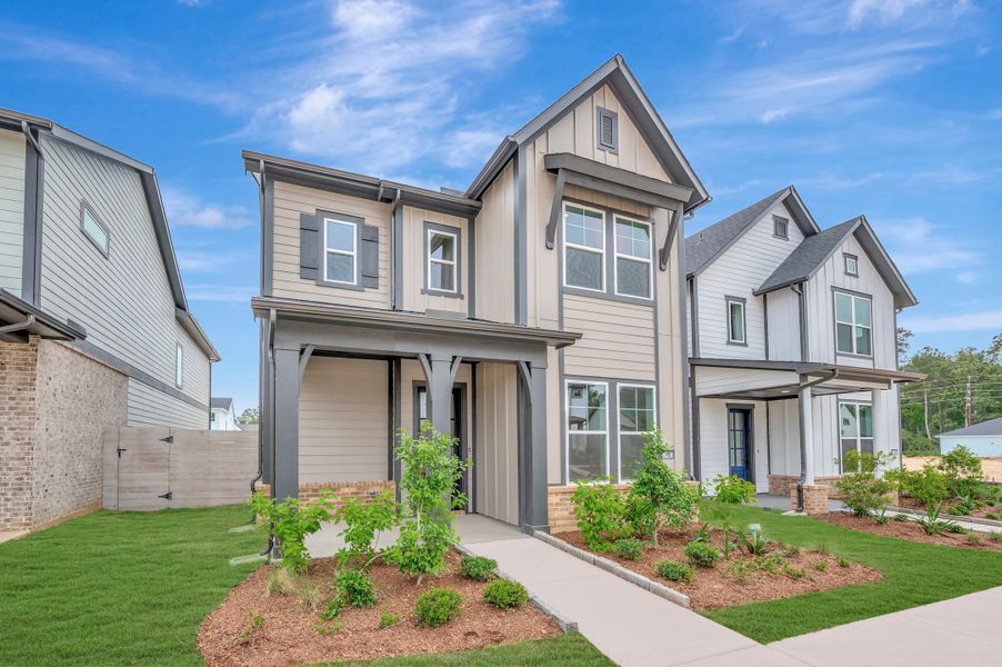 Front exterior of a new home in Two Step Farm - Cottages Row Collection, Montgomery, TX, highlighting curb appeal (Image 24).