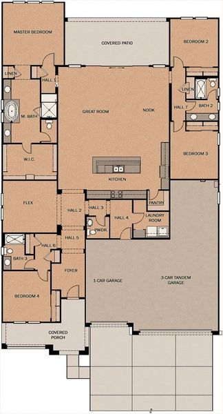 2D floor plan layout for the Bodega Bay by Fulton Homes in Sonoma Coast, Queen Creek, AZ (Image 3). 2D floor plan layout for the Bodega Bay by Fulton Homes in Sonoma Coast, Queen Creek, AZ (Image 3).