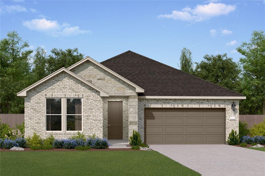 Front exterior of a new home in Raburn Reserve, Tomball, TX, highlighting curb appeal (Image 1).