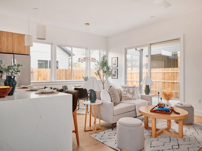 Living area featuring light wood-type flooring
