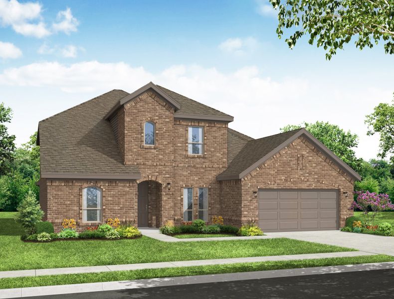 Representative exterior photo of a completed home built from the Thornbury by Impression Homes in Mercer Meadows, Royse City, TX (Image 2). Representative exterior photo of a completed home built from the Thornbury by Impression Homes in Mercer Meadows, Royse City, TX (Image 2).