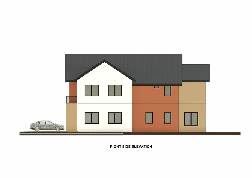 Architectural Drawing, Elevation. Illustrating the right side elevation of the property