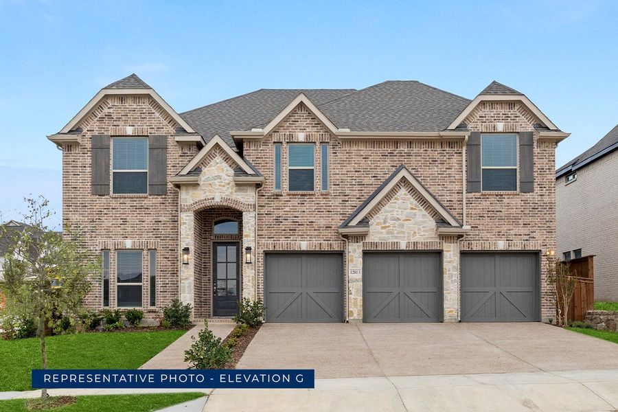 Representative exterior photo of a completed home built from the Boston 2F (w/Media) by First Texas Homes in Spiritas Ranch, Little Elm, TX (Image 14).