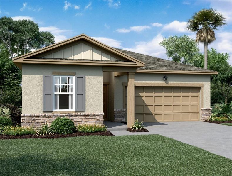 Front exterior of a new home in Oakfield Lakes, Parrish, FL, highlighting curb appeal (Image 1). Front exterior of a new home in Oakfield Lakes, Parrish, FL, highlighting curb appeal (Image 1).