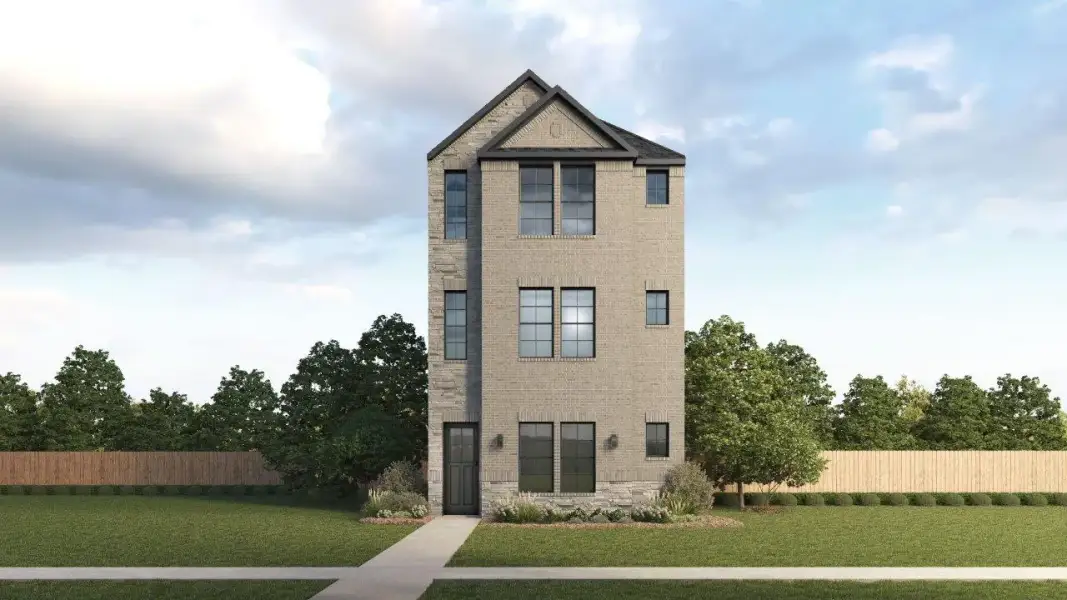 Front exterior of a new home in Mustang Square, Plano, TX, highlighting curb appeal (Image 1). Front exterior of a new home in Mustang Square, Plano, TX, highlighting curb appeal (Image 1).