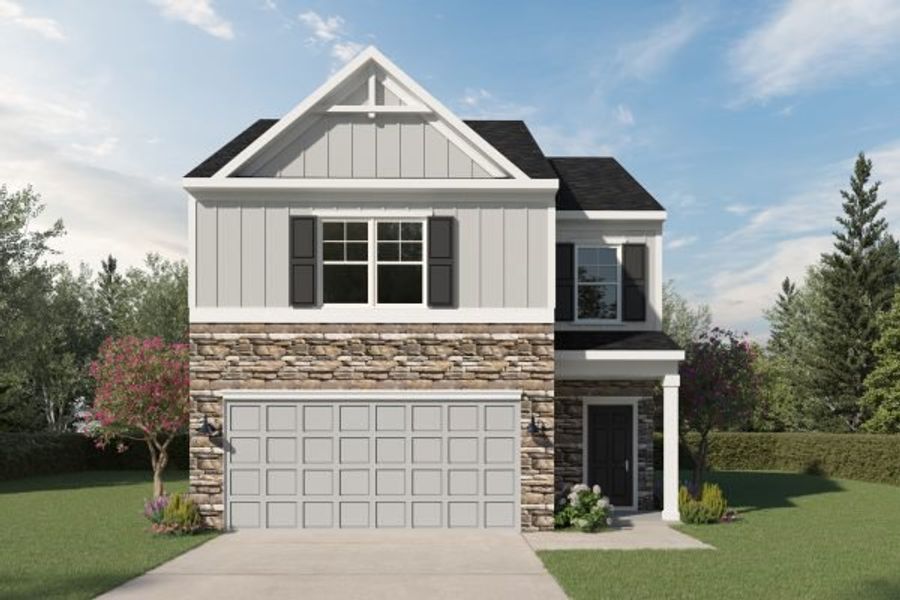 Representative exterior photo of a completed home built from the Redbud by Kerley Family Homes in The View at Groover’s Lake, Lithia Springs, GA (Image 6).