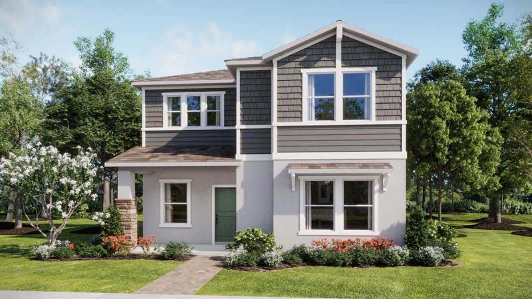 Front exterior of a new home in Bridgewalk, St. Cloud, FL, highlighting curb appeal (Image 1). Front exterior of a new home in Bridgewalk, St. Cloud, FL, highlighting curb appeal (Image 1).