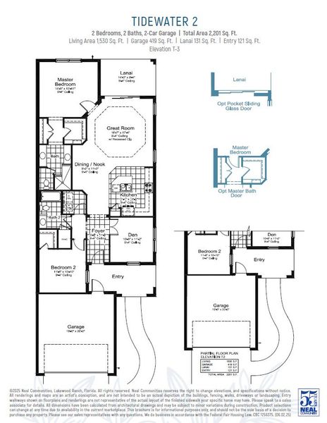 2D floor plan layout for the Tidewater 2 by Neal Communities in Vicenza, Venice, FL (Image 5).