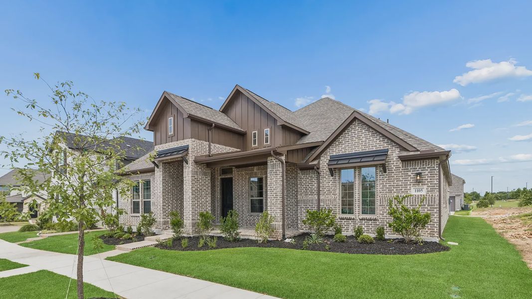 Front exterior of a new home in Karis, Crowley, TX, highlighting curb appeal (Image 2). Front exterior of a new home in Karis, Crowley, TX, highlighting curb appeal (Image 2).