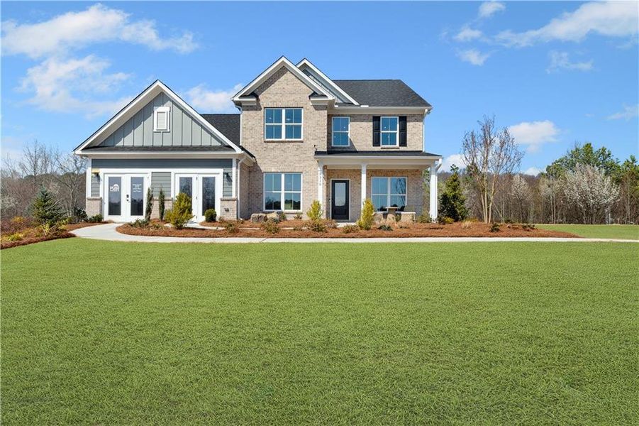 Front exterior of a new home in Arden, Cumming, GA, highlighting curb appeal (Image 1). Front exterior of a new home in Arden, Cumming, GA, highlighting curb appeal (Image 1).
