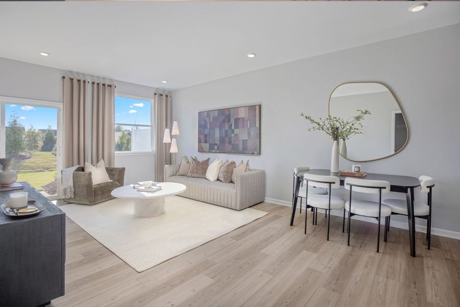 Representative furnished interior of a home built from the 1359 Modeled by KB Home in Brooks Mill - Edge Series, Durham (Image 6). Representative furnished interior of a home built from the 1359 Modeled by KB Home in Brooks Mill - Edge Series, Durham (Image 6).