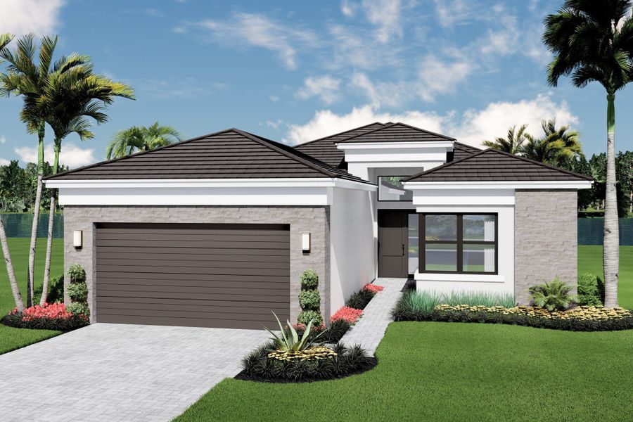 Representative exterior photo of a completed home built from the Aruba Grande by GL Homes in Valencia Del Mar, Boynton Beach, FL (Image 19).