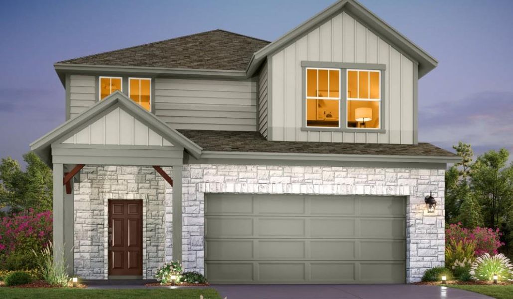 Front exterior of a new home in The Homestead at Lariat, Liberty Hill, TX, highlighting curb appeal (Image 11). Front exterior of a new home in The Homestead at Lariat, Liberty Hill, TX, highlighting curb appeal (Image 11).