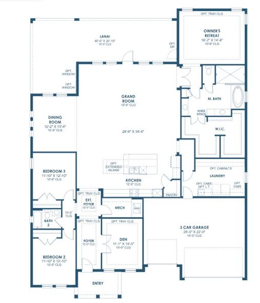 2D floor plan layout for the Key West I by Homes by WestBay in Pasadena Woods, Wesley Chapel, FL (Image 3).
