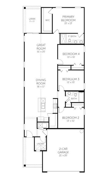 2D floor plan layout for the Avery - 40' Homesites by Dream Finders Homes in Diamond Springs, Jacksonville, FL (Image 5).