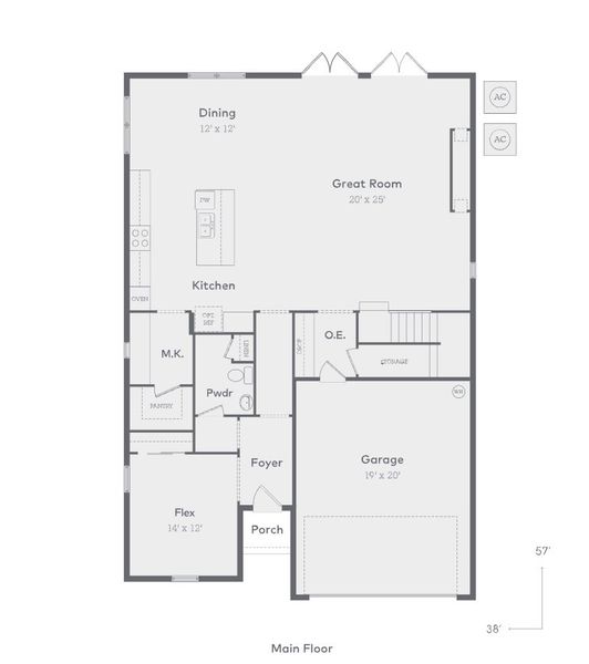 2D floor plan layout for the Plan 381 by Inland Homes in City of Tampa, Tampa, FL (Image 3).
