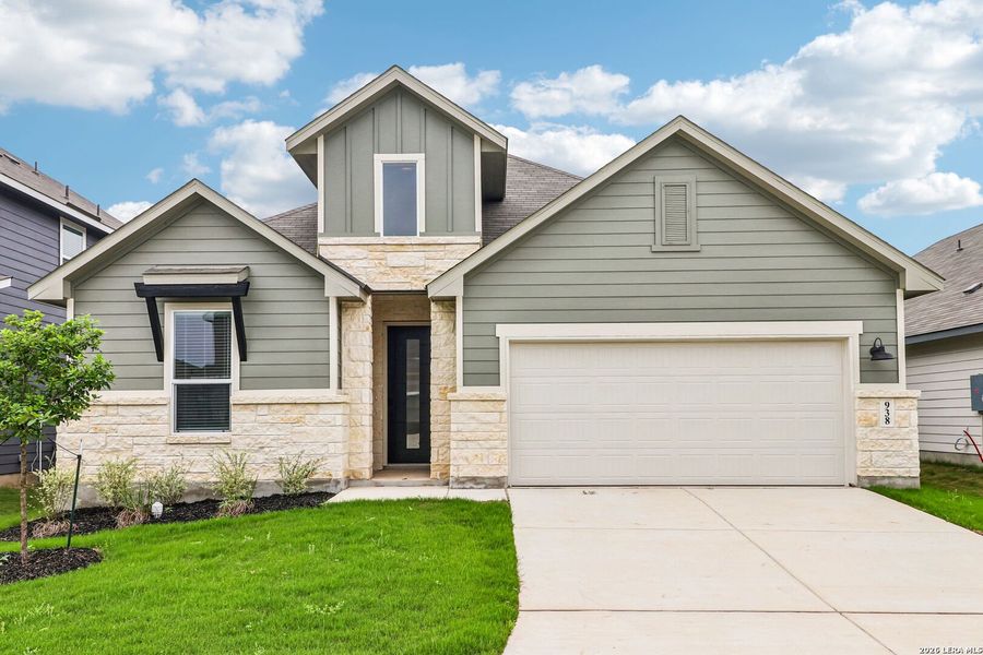 Front exterior of a new home in Estancia Ranch - Classic Series, San Antonio, TX, highlighting curb appeal (Image 28).